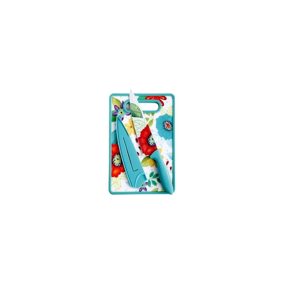 STUDIO CALIFORNIA 112065.03 Studio California Jordana Cutlery Knife & Cutting Board Set in Turquoise Floral Pattern - 3 Piece