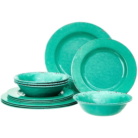Gibson Studio Line by Laurie Gates 12 Piece Mauna Melamine Dinnerware Golden Yellow