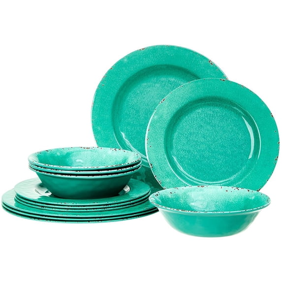 Gibson Studio Line by Laurie Gates 12 Piece Mauna Melamine Dinnerware Golden Yellow