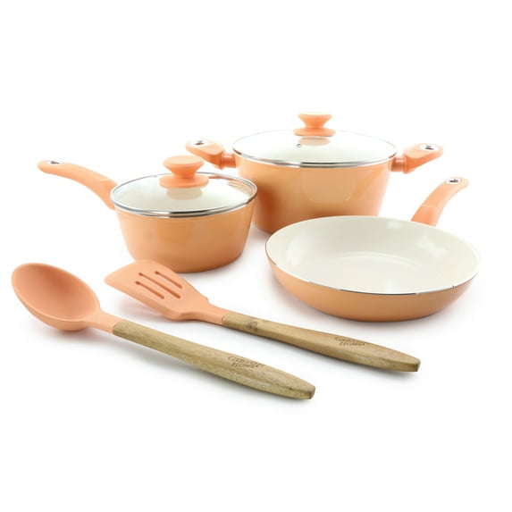 Gibson Town Market Square 7 Piece Non-stick Enameled Essential Cookware and Cooking Utensil Set