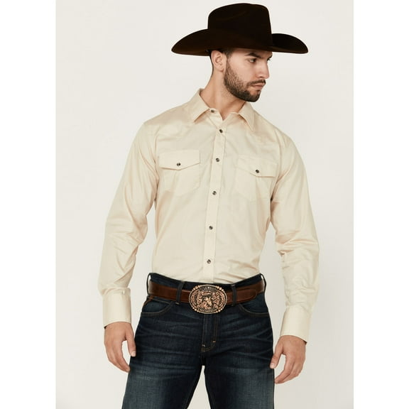 Gibson Trading Co Men's Basic Solid Long Sleeve Pearl Snap Western Shirt Tan Medium