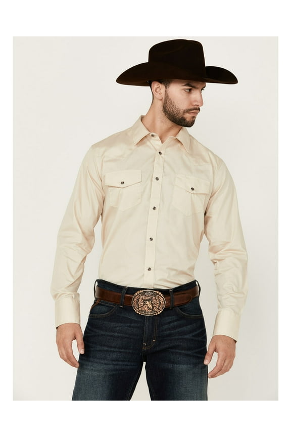 Men's Basic Solid Long Sleeve Pearl Snap Western Shirt Tan X-Large