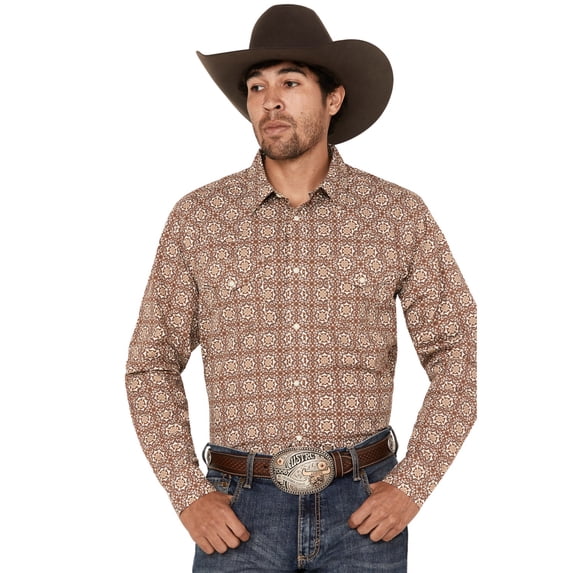 Gibson Trading Co Men's Kaleidoscope Medallion Print Long Sleeve Pearl Snap Fired Brick X-Large