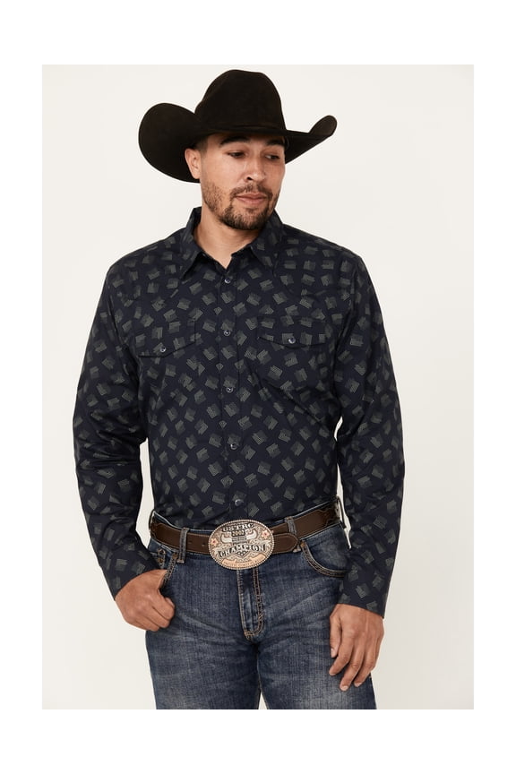 Men's Shrapnel Geo Print Long Sleeve Snap Western Shirt - GMSU24W63-NVY