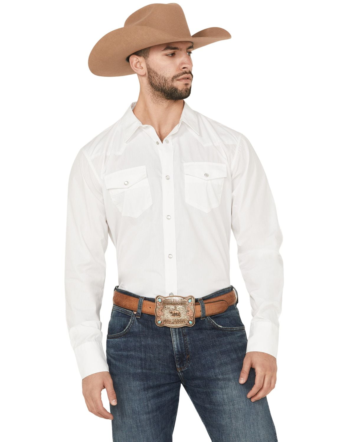Men's White Diamonds Long Sleeve Western Shirt - Beige main image 0
