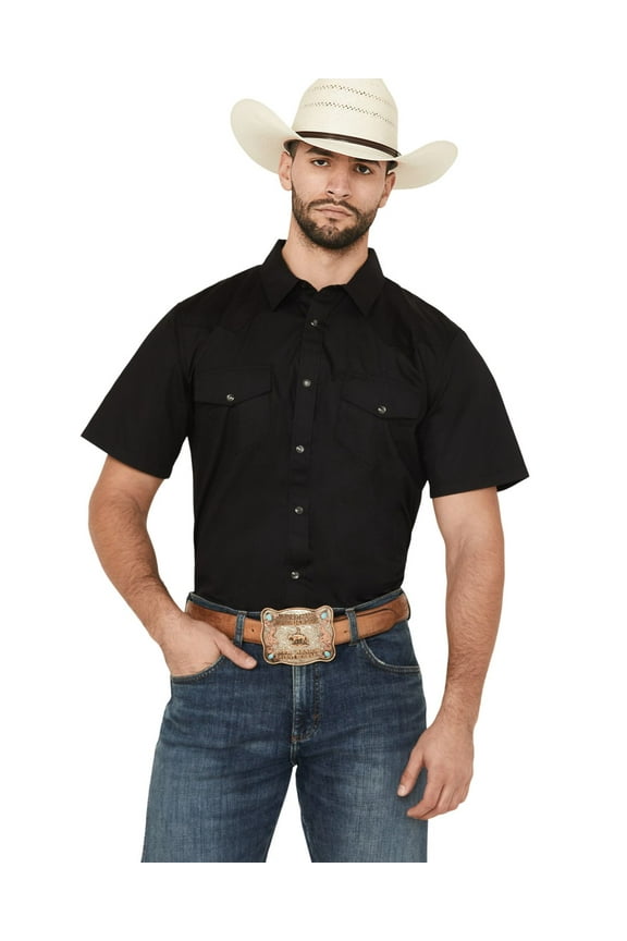 Men's Solid Pearl Snap Short Sleeve Western Shirt Black X-Large