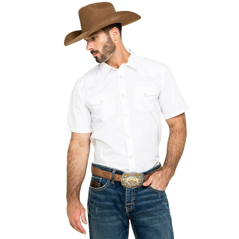 Gibson Trading Co Men's Solid Short Sleeve Pearl Snap Western Shirt White  Small 