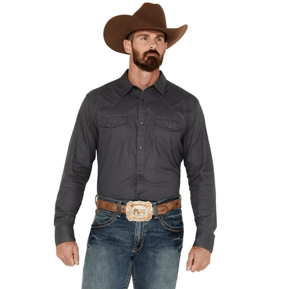 Gibson Trading Co Men's Southside Satin Stripe Snap Western Shirt Grey