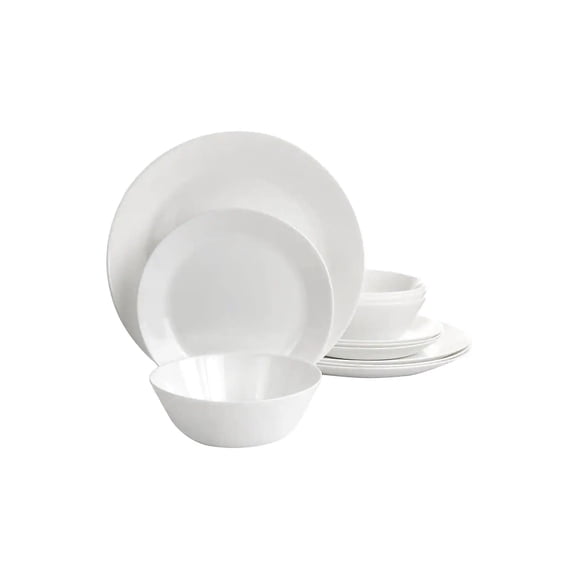 Gibson Ultra Courtyard 12 Piece Tempered Opal Glass Dinnerware Set in White