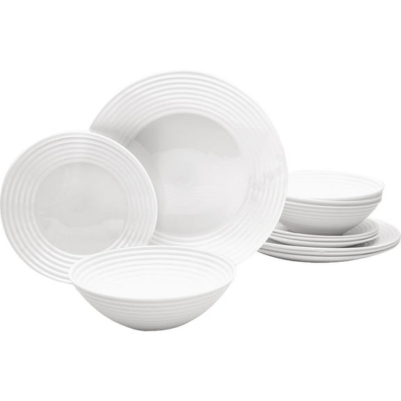 Gibson Ultra Patio Opal Glass Dinnerware Set - Dishwasher Safe - 12 Piece, White
