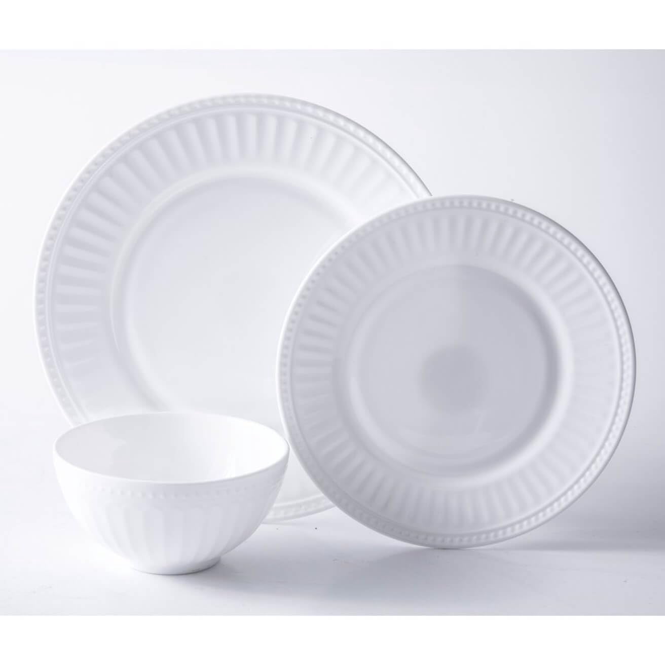 Gibson Ultra 142770.12 Ultra by Gibson Swanton Arch Break-Resistant Opal Glass Dinnerware Set, White - 12 Piece