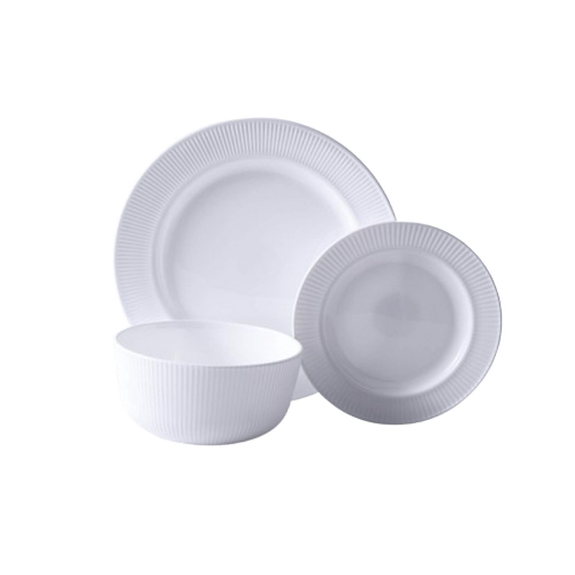 Gibson Ultra 142769.12 Ultra by Gibson Swanton Stripe Break-Resistant Opal Glass Dinnerware Set, White - 12 Piece