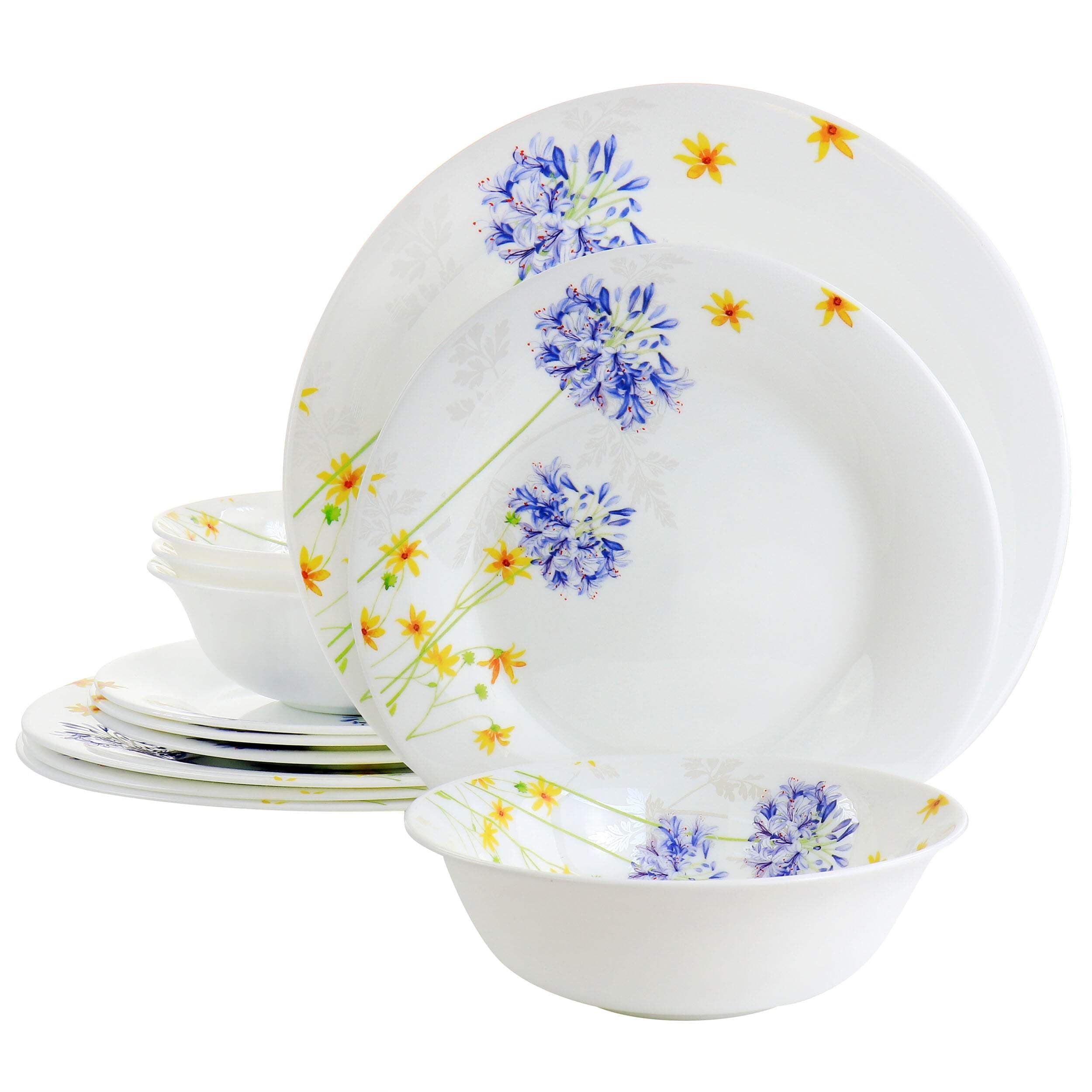 Violet and Yellow Floral Ceramic Dinnerware Set for 4