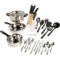 thumbnail image 1 of Gibson Lybra Cookware - Dutch Oven, Saucepan, Frying Pan, Fork, Knife, Spoon, Serving Spoon, Slotted Spoon, Turner, Slotted Turner, Ladle, ... - Stainless Steel, Glass Lid, Wood Block - Cooking,, 1 of 7