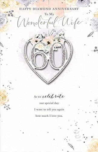 Gibson Biglietto Di Auguri Per 60° Anniversario Di Matrimonio - 'To My Wonderful Wife' Con Cuori Argentati