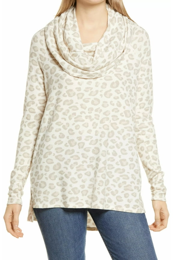 Gibson Women's Blouse Tan Cheetah-Print Cowlneck Tunic $29 Beige XXS