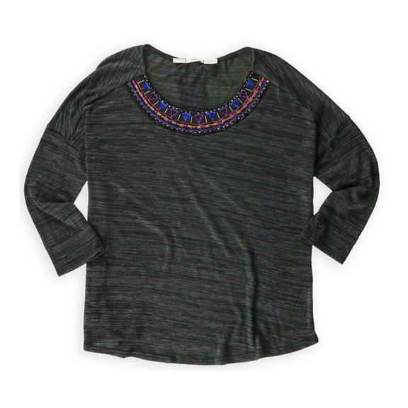 Gibson Womens Native Beaded Embellished T-Shirt, Black, Small