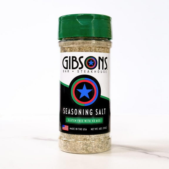 Gibsons Steakhouse Seasoning Salt SAF21 (6 Ounce Jar) - Original Cooking & Grilling Blend of Spices & Seasonings (Salt, Onion & Garlic) - No MSG & Gluten Free