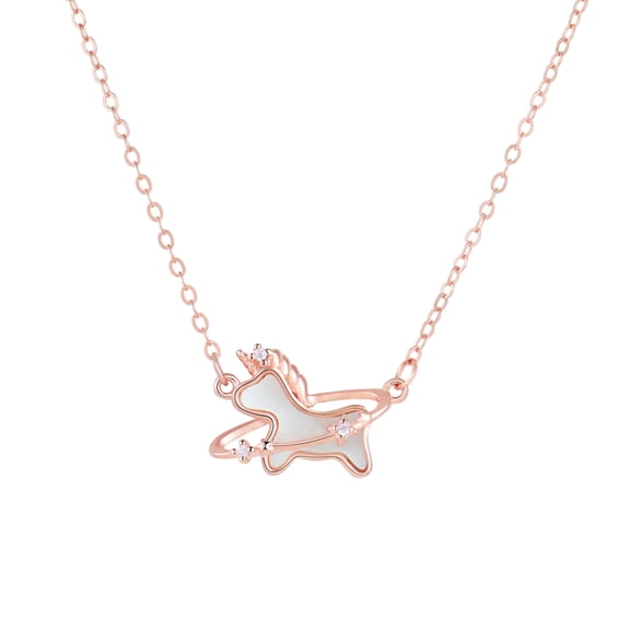 Gicrown Fine Jewelry 925 Silver Rose Gold Mother of Pearl Unicorn Pendant Necklaces Christmas Birthday Gift