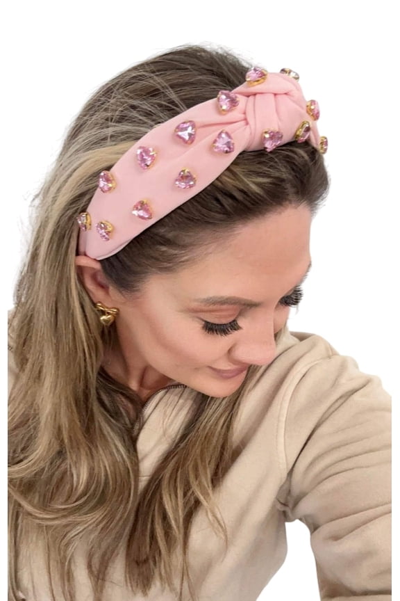 Giddy Up Glam Heart Crystal Top Knot Headbands, Pink