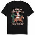 thumbnail image 1 of Giddy Up Jingle Horse Cowboy Santa Pick Up Your Feet Fun Men's Black T-Shirt, 1 of 7