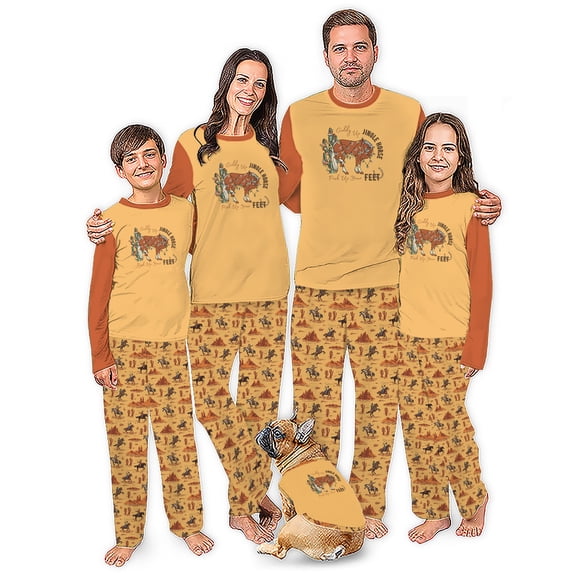 Giddy Up Jingle Horse Matching Family Christmas Pajamas, Western Horse Holiday Pjs For Family And Pet