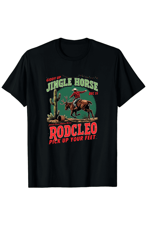 Giddy Up Jingle Horse Santa Cowboy Western Christmas Rodeo Graphic Black T-Shirt for Men and Women