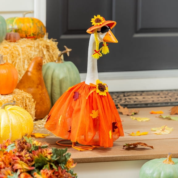 Evergreen Porch Goose Outfit for Giddy the Goose, Fall Leaf Dress Decorative Clothes Costume for 21" Garden Geesse Statues, Seasonal Home Dcor