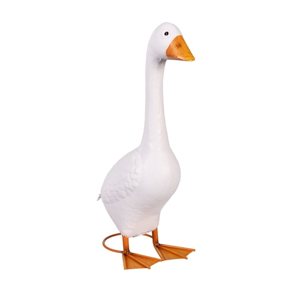 Giddy the Porch White Goose Statue Metal 21 Inch Tall Indoor or Outdoor Decorative Figurine for Garden