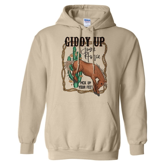 Giddy up Jingle Horse Hoodie Sweatshirt Unisex Small Sand