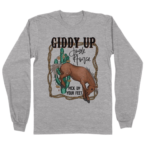 Giddy up Jingle Horse Long Sleeve Shirt Unisex Small Grey
