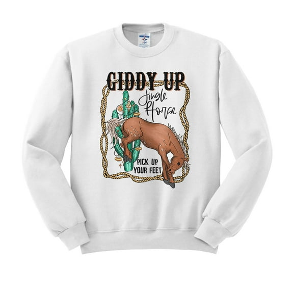 Giddy up Jingle Horse Sweatshirt Unisex Large White
