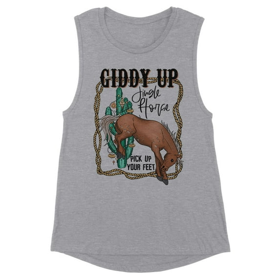 Giddy up Jingle Horse Women's Muscle Tank Small Heather Grey