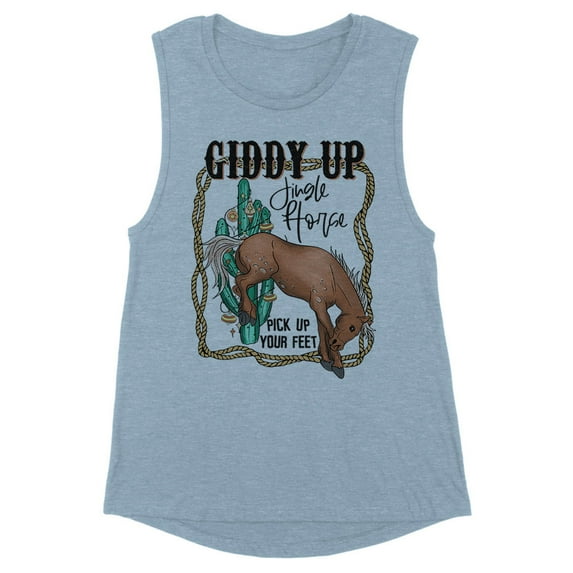 Giddy up Jingle Horse Women's Muscle Tank Small Stonewash Denim