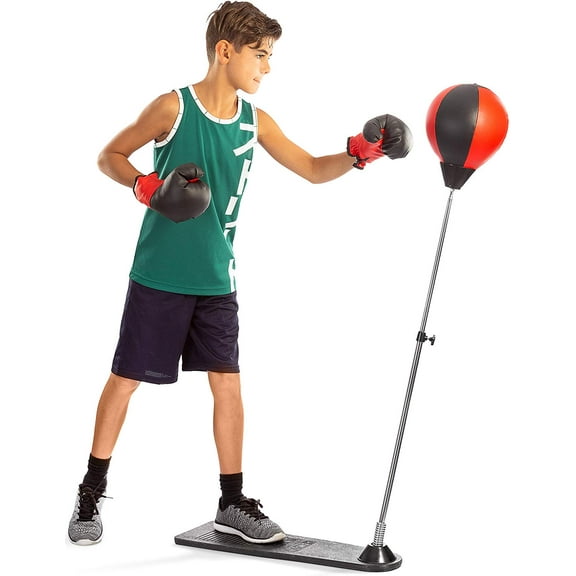 Giddyup! Buck's Boxing Punching Bag Set With Gloves, Pump, And Adjustable Stand - Red