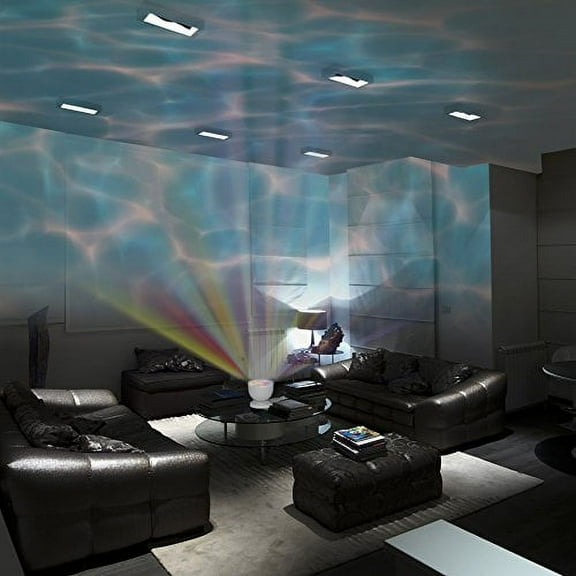 Gideon DreamWave Soothing Ocean Wave Projector LED Night Light with Built-in Stereo Speakers / (12 LED Bulbs - 3 Colors) Water Wave LED Ceiling Pro