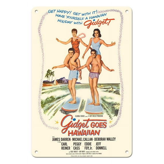 Gidget Goes Hawaiian - Starring Deborah Walley James Darren - Vintage Film Movie Poster c.1961 - 8 x 12 inch Vintage Metal Tin Sign