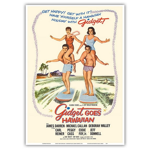 Gidget Goes Hawaiian - Starring Deborah Walley James Darren - Vintage Film Movie Poster c.1961 - Master Art Print 10in x 14in
