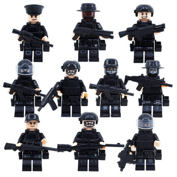 Giducbsk City Police Military Ghost Troopers Minifigures Building Blocks Series Toys Action Figures Boys Toy Camouflage Special Military Forces Police Building Block Set QXL-10 (10 PCS)