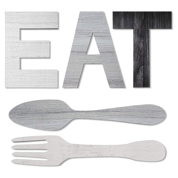 Gieenan 1 Set EAT Fork Spoon Sign Rustic Hanging Wooden Eat Letters Wall Decorations