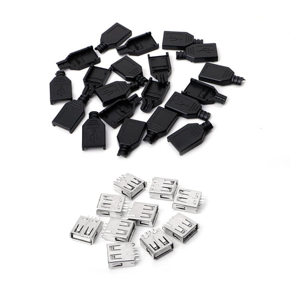 Gieenan 10 Sets Type A Female USB 4 Pin Plug Socket Jack Connector for w/Black Plastic C