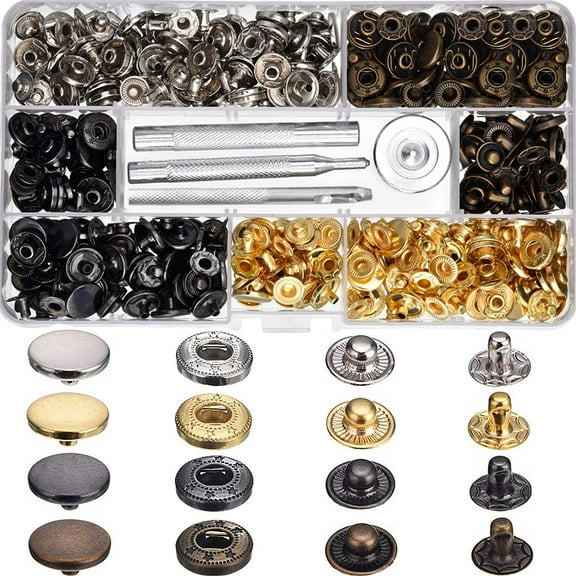 Gieenan 100 Sets 12.5mm /0.49 Inches Metal Snaps Button Canvas Snaps Kit with 4PCS Fixing Tools for Crafting and Sewing