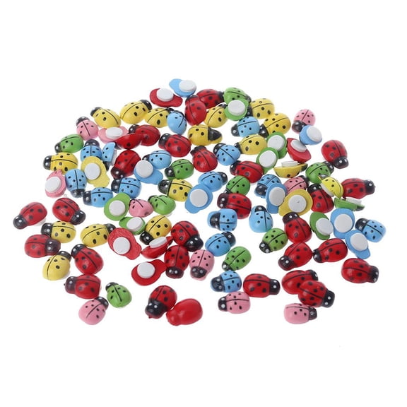 Gieenan 100pcs Mini Ladybugs Shaped Stickers Miniature Ornament DIY Fairy Garden Decor