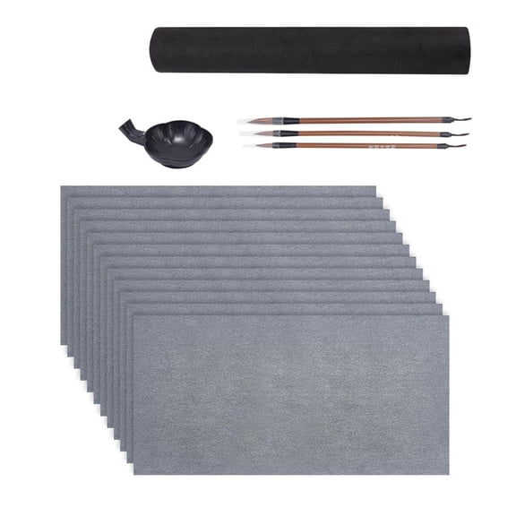 Gieenan 16Pieces Water Writing Calligraphy Set for Beginner Includes Water Writing Cloth Paper Calligraphy Brush and Inks Tray