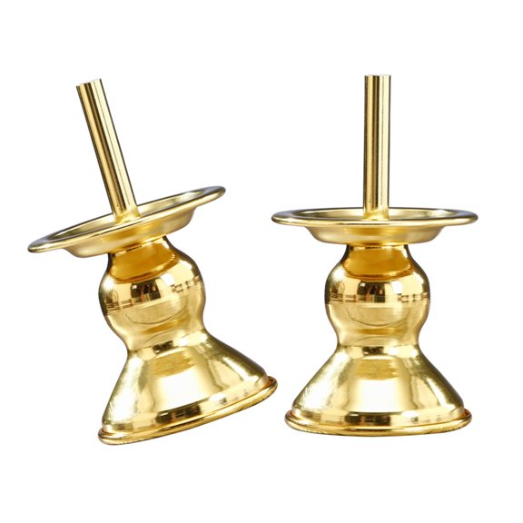 Gieenan 2pcs Antique Metal Prayer Candleholders Temple Home Blessing Candlesticks Stand