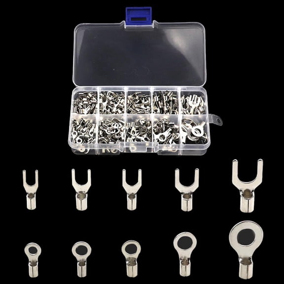 Gieenan 320 PCS Brass Non-Insulated Ring Fork Terminal Crimp Electric Wire Terminals Battery Cable Terminals High Conductivity