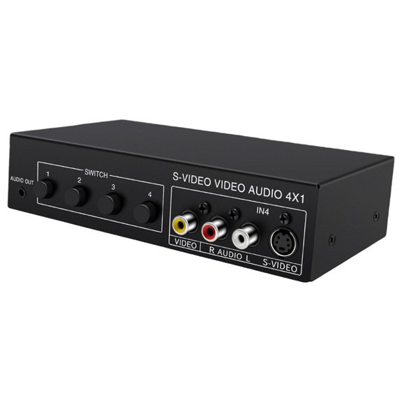 Gieenan 4x1 S-Video AV Switcher 4 Ports Support 720P Resolution Switcher with 3.5mm Output Metal Case For Home Theater