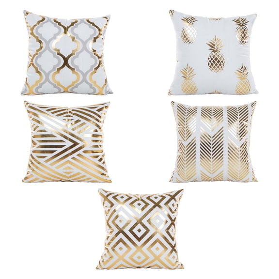 Gieenan 5Pcs Modern Gold Foil Stamping Throw Pillow for Case for Arrow Striped Pineapple Print Metallic Shiny Cushion Cover for Couch Sofa Car Home Decoration