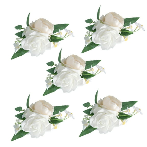 Gieenan 5Pcs Rose Corsages for Wedding Ceremony Anniversary Prom Party, Flower Wrist Corsages for Mother of Bride and Grooms