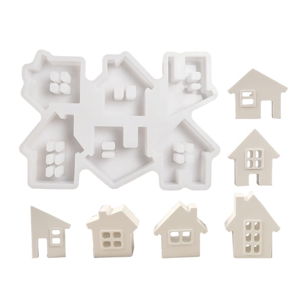 Gieenan 6-in-1 House Resin Silicone Molds Epoxy Resin Molds for Candle Soap Gypsum Decoration Fondant Chocolate Silicone Molds